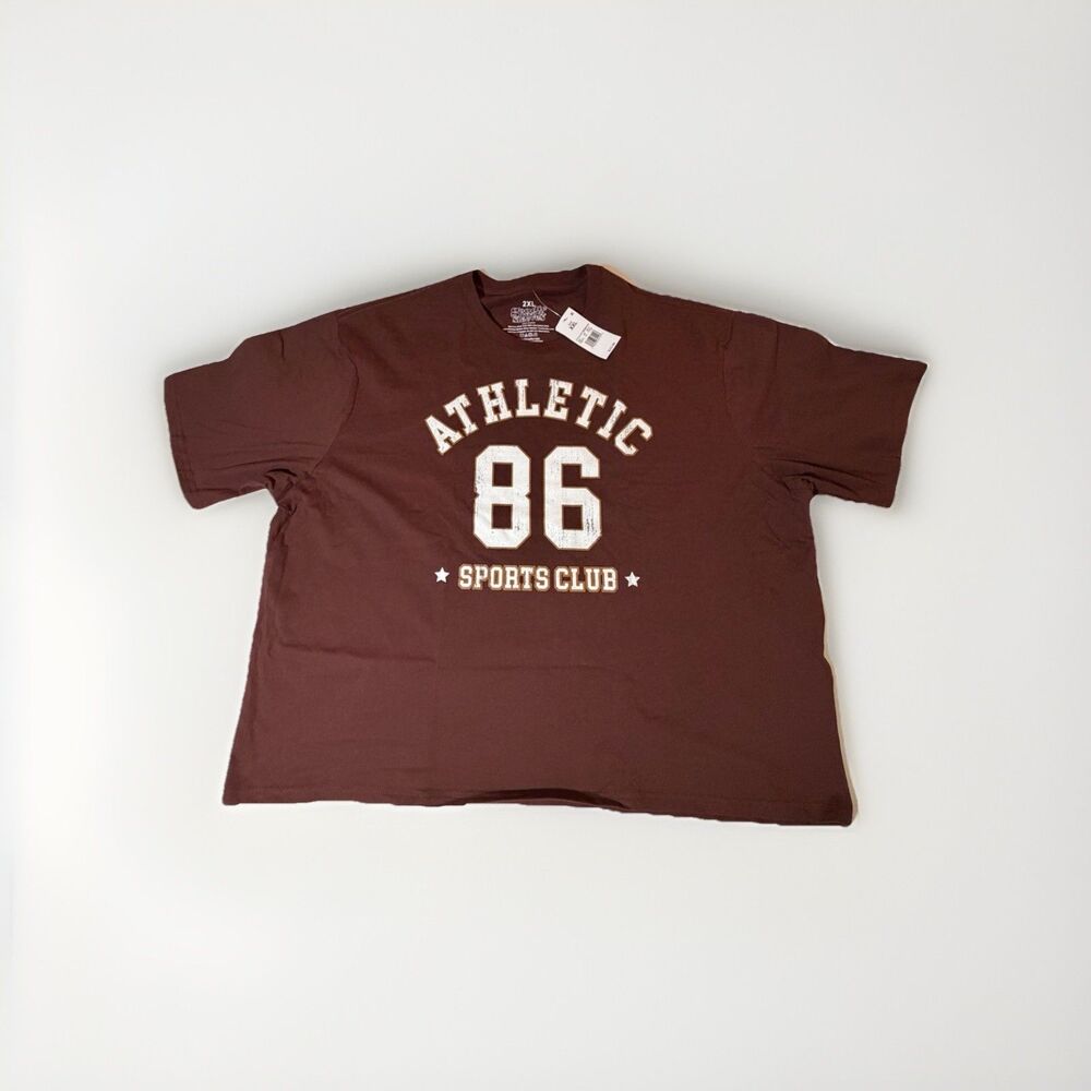 NWT Goodie Two Sleeves Athletic 86 Sports Club Graphic T Shirt Brown 2XL